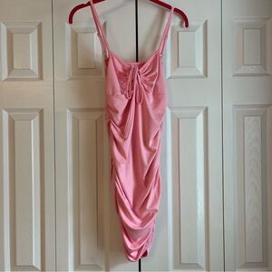 Pink Ruched Dress with Adjustable Spaghetti Straps